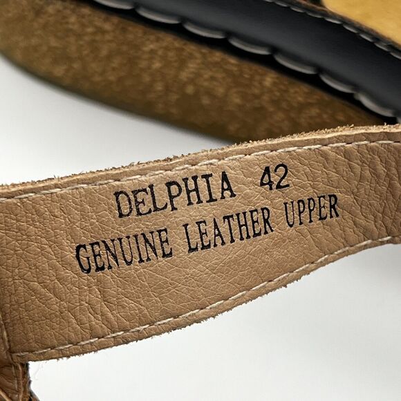 L’Artiste Spring Step Delphi’s Navy Blue Floral Leather Open Toe Wedge Sandal 42 - Picture 11 of 13